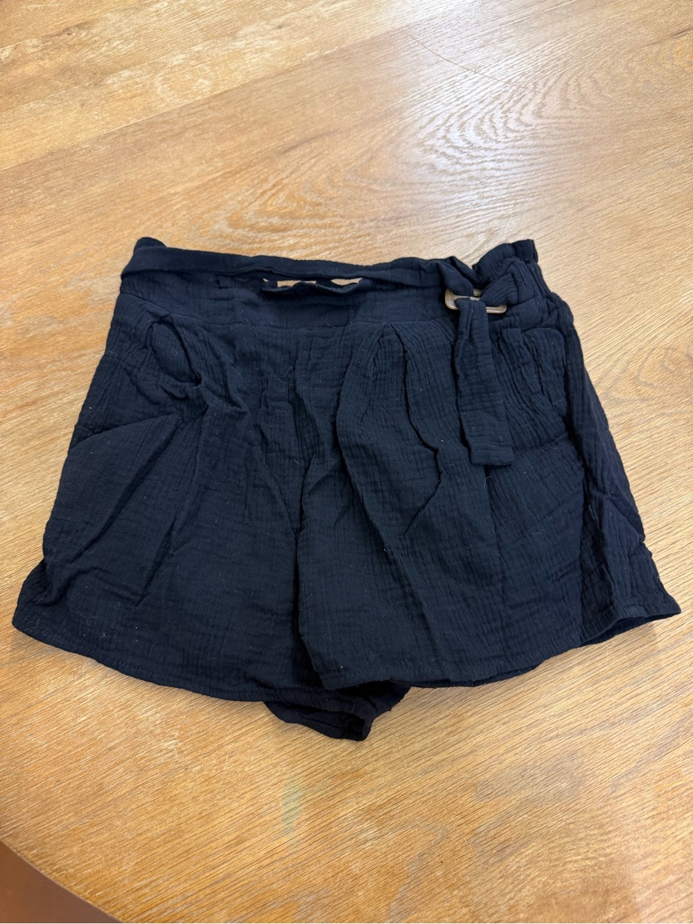 Alya Black High-Waist Textured Tie Shorts